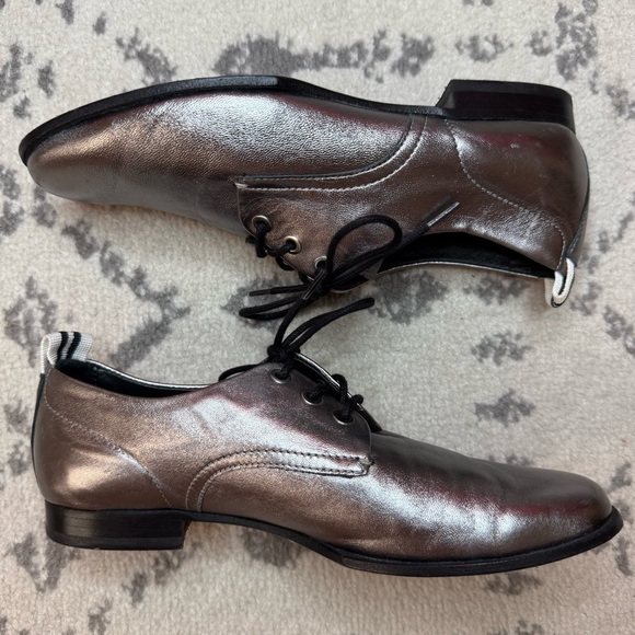 RAG & BONE Audrey Pewter Metallic Silver Preppy Lace Up Oxfords - Picture 8 of 12